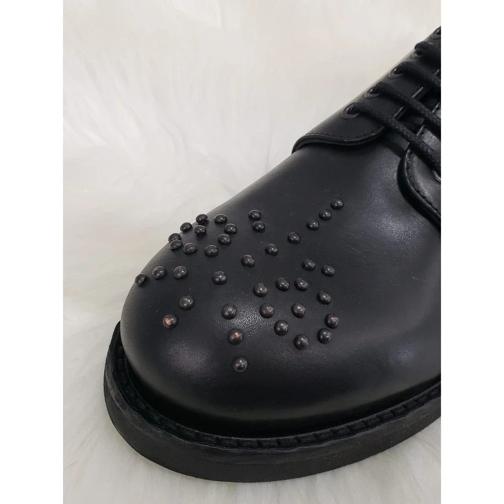 NEVER WORN SZ 7 EMPORIO ARMANI BLACK LEATHER MEN'S‎ DERBY SHOE MULE STUDDED STUD